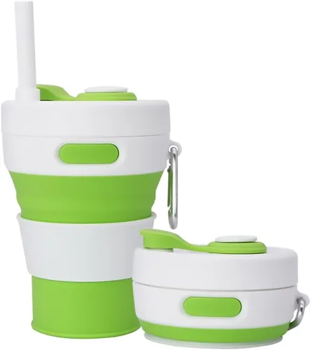 Miniatura 16 de Taza de camping plegable con popote de silicona plegable para café, botella deportiva, portátil, para viajes, al aire libre, 16 onzas, 20 onzas