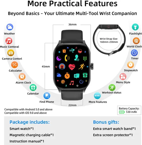 Miniatura 7 de Smart Watch with Built-in GPS, 1.96" HD Display, Answer/Make Calls, 100+ Sport Modes, Heart Rate/Sleep/SpO2 Monitor, Fitness Activity Tracker for