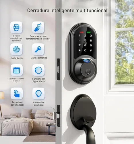 Miniatura 4 de Veise RZ07 Cerradura inteligente de huellas dactilares, cerraduras inteligentes 7 en 1 para puerta delantera, cerradura de puerta de entrada sin
