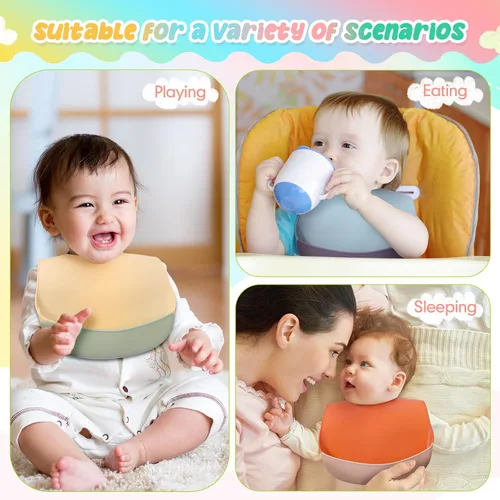 Miniatura 7 de Mepase Baberos de silicona impermeables Baberos de silicona suaves ajustables para alimentación de bebés unisex suministros de alimentación
