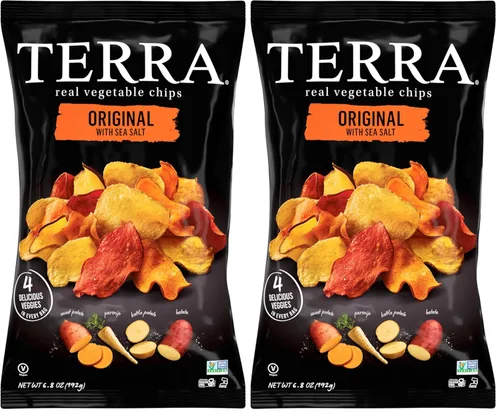 Terra Chips de verduras, chips originales con sal marina, 6.8 onzas, (paquete de 2)