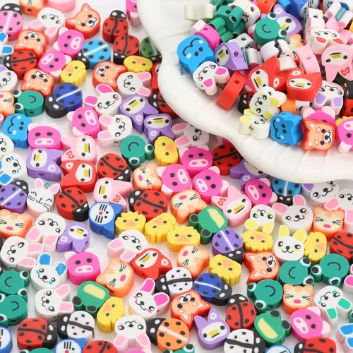 Miniatura 2 de 100 piezas de cuentas espaciadoras de arcilla polimérica de animales para joyería de mujer, pulseras, collares, aretes, accesorios de bricolaje
