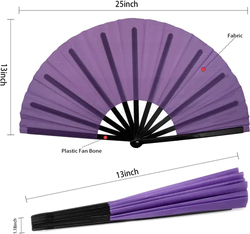 Miniatura 2 de QIRMIZI Abanico plegable grande de 10 piezas para rave de mano, abanicos para Kung Fu, Tai Chi, Danza, Festivales de Música, Carnavales, Bodas