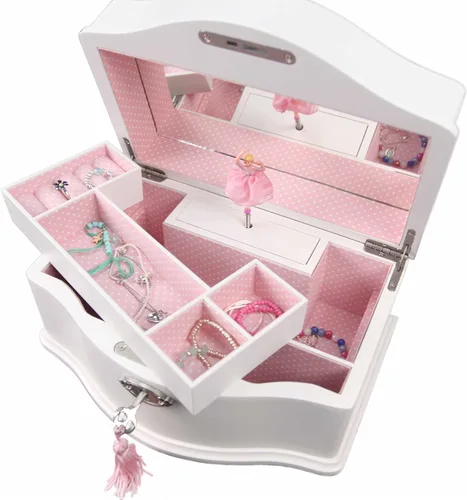 Miniatura 3 de Elle Joyero Organizador de joyas de bailarina y caja de música de cuerda Swan Lake para niñas y adolescentes, accesorios y almacenamiento de madera