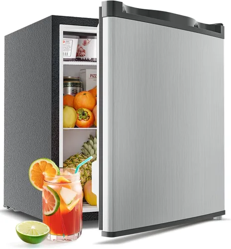 Feelfunn - Mini refrigerador con congelador de 1.7 pies cúbicos; refrigerador mini de una sola puerta con termostato ajustable, bajo nivel de ruido,