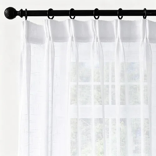 Miniatura 33 de Cortinas plisadas negras traslúcidas de 84 pulgadas de largo, 2 paneles para dormitorio, lino texturizado, ganchos transparentes para pista