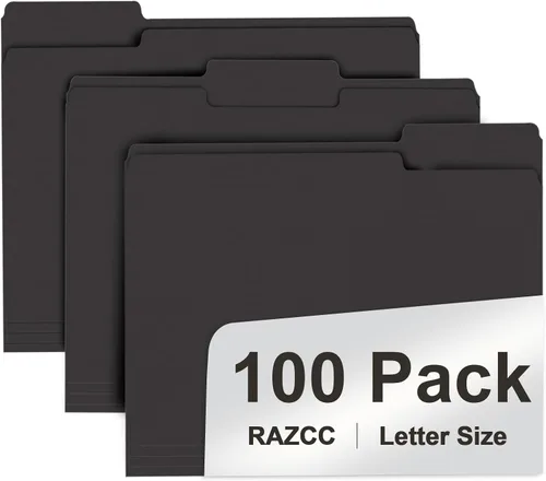 Miniatura 13 de RAZCC - Carpeta de archivos, paquete de 100 carpetas de archivos con pestaña de corte de 1/3, tamaño carta, amarillas, carpetas con pestañas, ideal