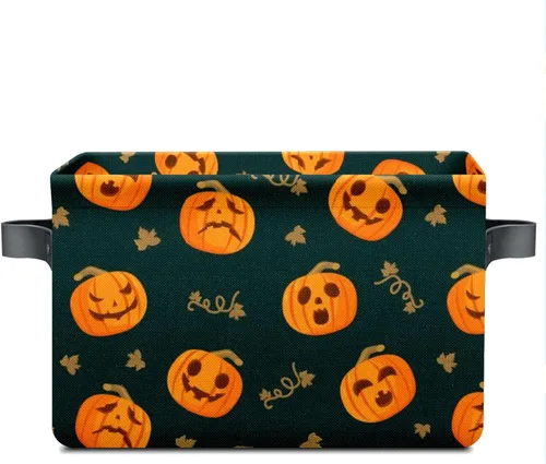 Miniatura 2 de Cesta de almacenamiento espeluznante de Halloween, bolsas de truco o trato, cubo de almacenamiento plegable grande, organizador plegable de 10 x 14