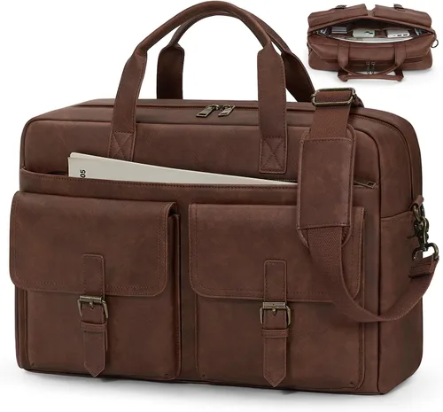 Miniatura 9 de RAINSMORE Bolsa tipo mensajero para hombre, de piel de 16 pulgadas, para laptop, maletín para computadora de trabajo, oficina, negocios, viajes