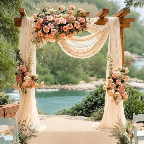 Miniatura 9 de 1 panel de cortina de telón de fondo transparente para arco de boda, cortina de arco para boda, recepción, decoración de fiesta de despedida