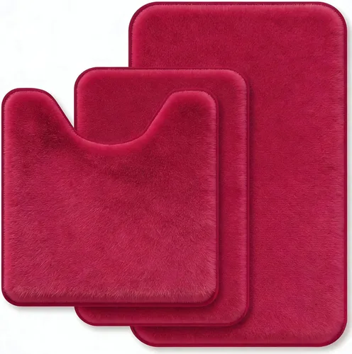 Miniatura 19 de Juego de alfombras de baño negros de espuma viscoelástica de 3 piezas con tapetes para inodoro, suaves y de apoyo, absorbentes de impactos