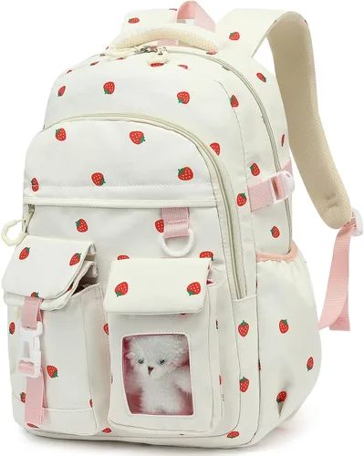 Miniatura 8 de PRLINJSK Mochila para niñas, mochila escolar linda para niñas, niños y adolescentes, mochila Kawaii para primaria, Negro, Mediana, Mochilas