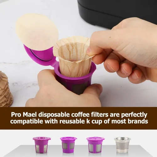 Miniatura 2 de Pro Mael Filtros de Café Desechables de Papel con Tapa para Cafeteras Keurig de Una Sola Porción 1.0 y 2.0 Cápsulas K Cup Reutilizables, Natural