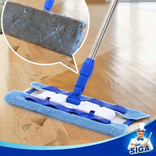 Miniatura 5 de MR.SIGA Trapeador profesional de microfibra para limpieza de pisos de madera dura, laminado y azulejos, mango telescópico de acero inoxidable
