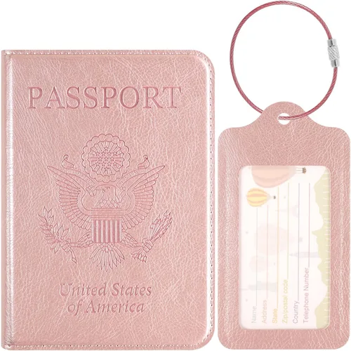 DMLuna Juego de soporte para pasaporte y etiqueta de equipaje, combo de portatarjetas de pasaporte y vacuna, funda de cuero para pasaporte,