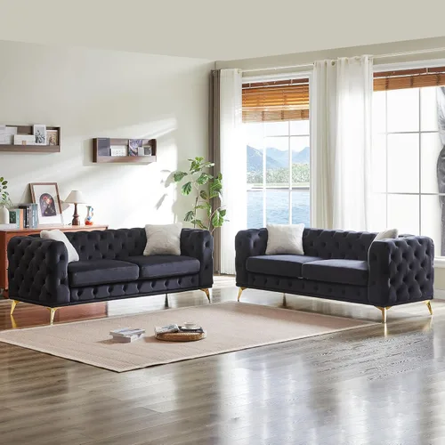 Miniatura 20 de KEIKI Sofá Chesterfield de terciopelo de lujo de 61 pulgadas con 2 almohadas, estilo mediados de siglo con botones copetudos de 2 plazas con cojines