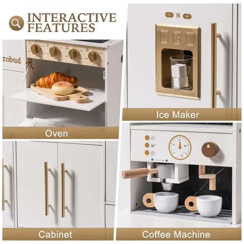 Miniatura 4 de ROBOTIME Cocina de juego de simulación para niños, cocina de juguete de madera con máquina de hielo, máquina de café, horno y accesorios - Divertido