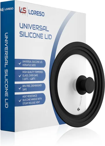 Miniatura 5 de Tapa universal para ollas y sartenes de 7.5 a 9.5 pulgadas, tapa de vidrio templado con borde de silicona de tamaño automático, color negro