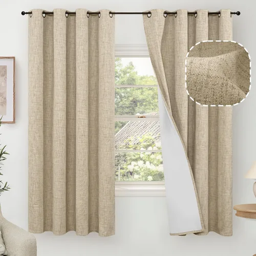 Miniatura 75 de Cortinas Opacas de Lino Azul Bebé para Guardería de 40 Pulgadas de Largo, 2 Paneles, Cortinas Cortas con Aislamiento Térmico Boho de Bloqueo Total