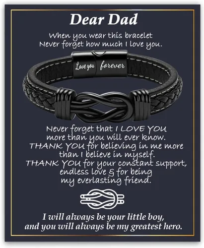 Miniatura 16 de Gifts for Men Infinity Leather Bracelet for Dad New Daddy Husband Boyfriend Son Grandson Brother Nephew Uncle Black Braided Engraved Leather Jewelry