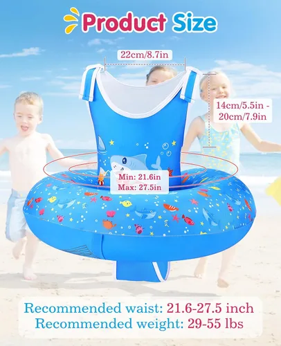 Miniatura 4 de HeySplash Chaleco de natación para niños de 3 a 6 años, chalecos de entrenamiento de natación con correa ajustable para niños y niñas de 29 a 55