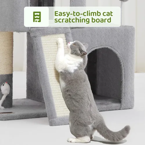 Miniatura 5 de Woochpet Árbol para gatos de 24 pulgadas de alto con 2 condominios para gatos y juguete de ratón, acogedora torre pequeña para gatos con poste