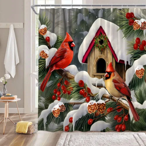 Miniatura 13 de Cortina de ducha de Navidad, árbol de Navidad, bolas rojas, copo de nieve, invierno, vacaciones, fantasía, Año Nuevo, decoración de baño, cortinas