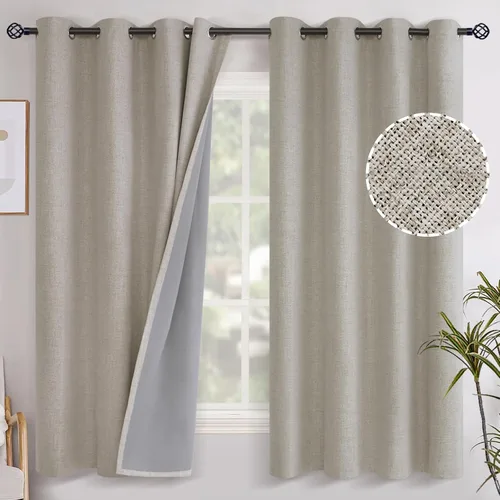 Miniatura 78 de YoungsTex - Cortinas opacas de lino para dormitorio, oscurecimiento de la habitación, cortinas con textura de lino, paneles con aislamiento térmico
