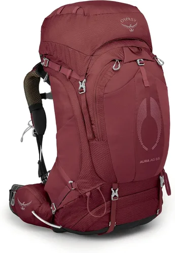 Osprey Aura AG 65L Mochila de mochilero para mujer, rojo sorbete de bayas, WXS/S