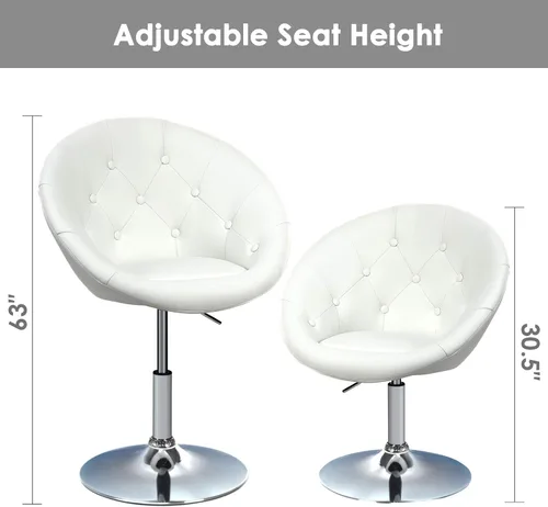 Miniatura 9 de HAPPYGRILL Silla de tocador, taburetes de bar giratorios con marco cromado y respaldo redondo copetudo, silla de maquillaje de altura ajustable
