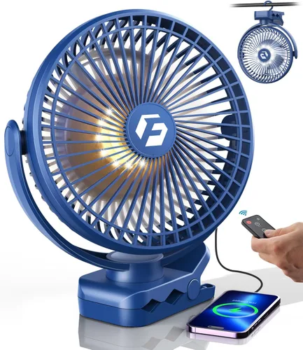 Miniatura 9 de Korbot Ventilador de clip de 8 pulgadas, batería portátil de 20000 mAh recargable con 3 velocidades y fuerte flujo de aire, ventilador USB