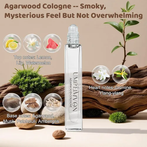 Miniatura 4 de Paquete de 3 Colonias Unisex para Hombres y Mujeres Aceite de Perfume Roll On, Clásico, Sándalo, Madera de Agar, Tamaño de Viaje 0.33 fl.oz