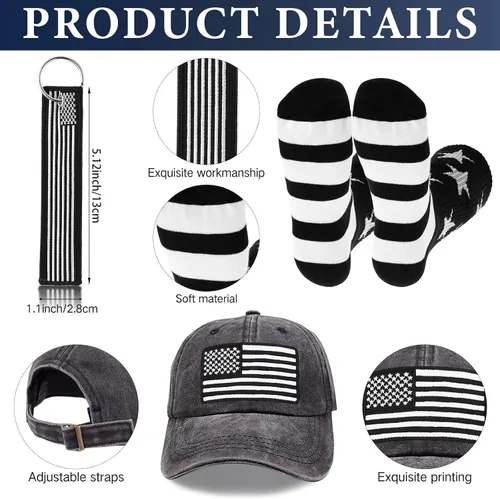 Miniatura 3 de Set de regalos de bandera americana Sieral para hombres incluye vaso, gorra de béisbol, calcetines, llavero con caja de regalo para veteranos
