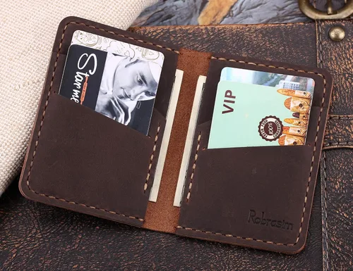 Miniatura 5 de Cartera de cuero plegable hecha a mano - cartera de cuero minimalista de la tarjeta de crédito