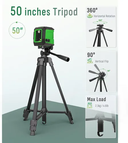 Miniatura 4 de Nivel láser con trípode de 50 pulgadas, nivel láser de línea cruzada autonivelante de 360°, herramienta niveladora de línea horizontal y vertical