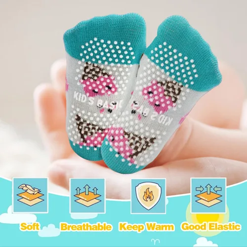 Miniatura 2 de ELUTONG Calcetines antideslizantes para bebés, calcetines antideslizantes para el tobillo, calcetines para niños de 0 a 7 años, 12 pares