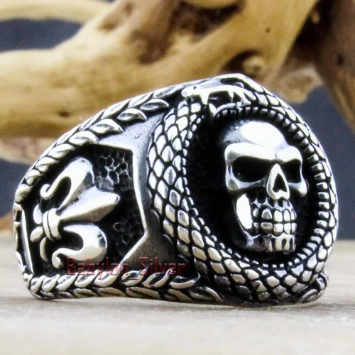 Miniatura 2 de Anillo de plata de ley 925 maciza estilo retro gótico con calavera de motociclista turca para hombre