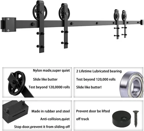 Miniatura 5 de WINSOON Kit de artículos para montar una puerta corredera de granero de madera de 13 pies, ruedas de radios amplios, color negro, básica