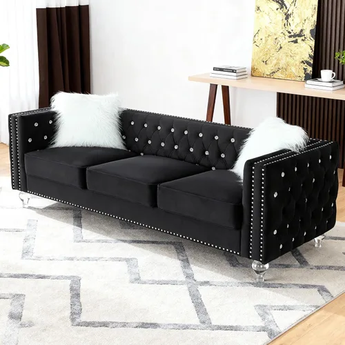 Miniatura 9 de Chesterfield - Sofá biplaza de lujo con patas acrílicas, sofás de 2 plazas, moderno de 59.84 pulgadas, con botones de diamante copetudo, con ribete
