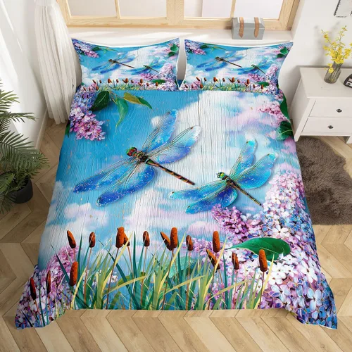 Miniatura 16 de Erosebridal Regalos de libélula para mujeres, funda de edredón de diente de león, mariposa y libélulas, juego de ropa de cama para mujeres y niñas