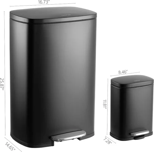 Miniatura 4 de happimess HPM1006B Connor - Bote de basura rectangular de 13 galones con tapa de cierre suave y mini basurero gratis, resistente a las huellas Negro