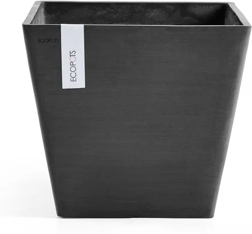 Ecopots Rotterdam - Maceta cuadrada duradera y moderna para interiores y exteriores, compuesta de base reciclada, color gris oscuro, 8 pulgadas