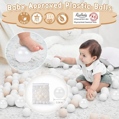 Miniatura 3 de Bolas de pozo de bolas Realhaha 50 100 200 500 Bolas de juego de plástico para bebés, niñas, niños pequeños, tienda de campaña, piscina, sala