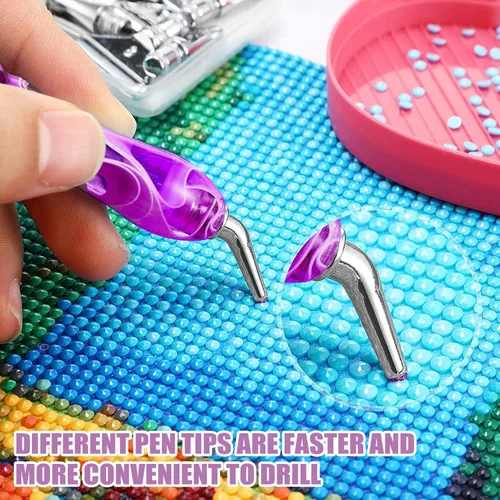 Miniatura 6 de ZYNERY Juego de 40 bolígrafos de pintura de diamante, 13 puntas de acero inoxidable para accesorios de pintura de diamantes con 12 arcilla, plateado