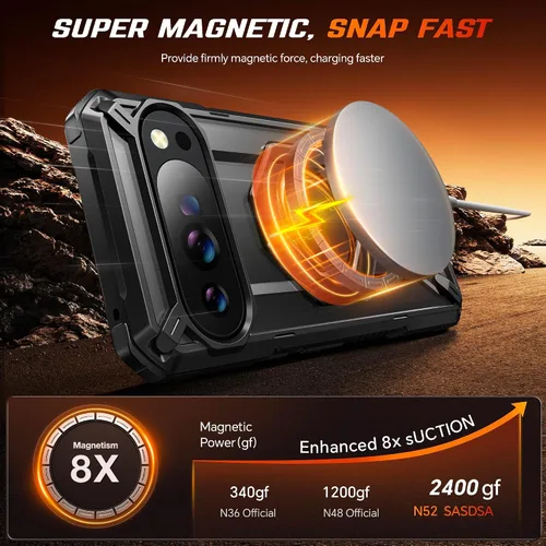 Miniatura 3 de TONGATE Funda para Pixel 10 Pro XL con soporte magnético giratorio de 360°, compatible con MagSafe, protector de pantalla de privacidad, funda