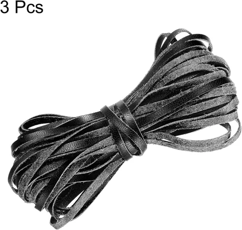 Miniatura 3 de uxcell Cordón de cuero, 3.28 yardas, 0.118 in, tira de cuerda trenzada de poliuretano plana para bolso, bolso, cordones de zapatos, manualidades