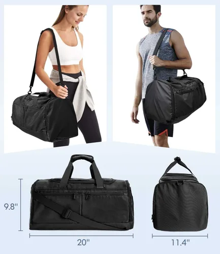 Miniatura 6 de Bolsas de gimnasio para hombres y mujeres, plegable, bolsa de lona deportiva, bolsa de entrenamiento, bolsas de viaje, Negro -, Bolsa de gimnasio