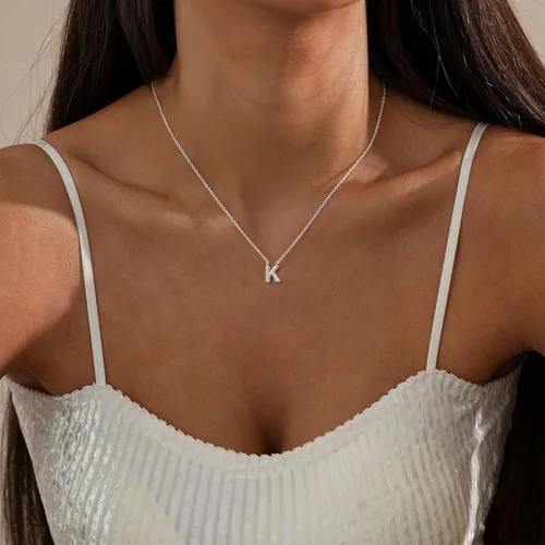 Miniatura 32 de Collares con iniciales para mujer, delicado collar de letra plateada con nombre personalizado con monograma, collar simple y lindo con inicial