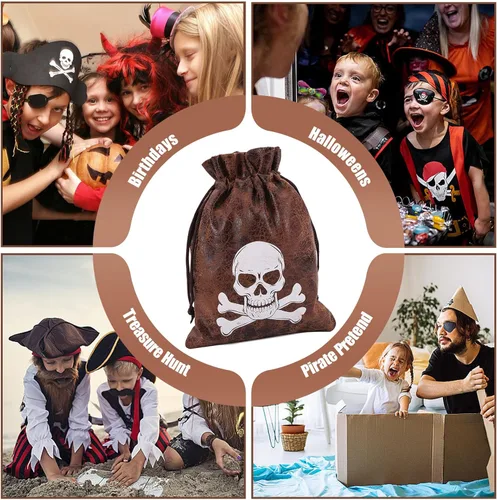 Miniatura 3 de RICHNESS Bolsas de botín pirata con cordón de 4.5 x 6.5 pulgadas, piel de vaca sintética, bolsas de tesoro pirata para recuerdos de fiesta pirata