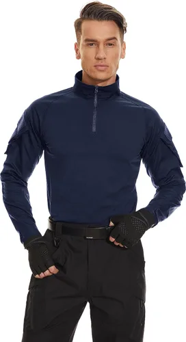 Miniatura 8 de TACVASEN Camisa táctica de manga larga para hombre, con cremallera de 1/4, con bolsillos, para paintball, militar, Airsoft, transpirable